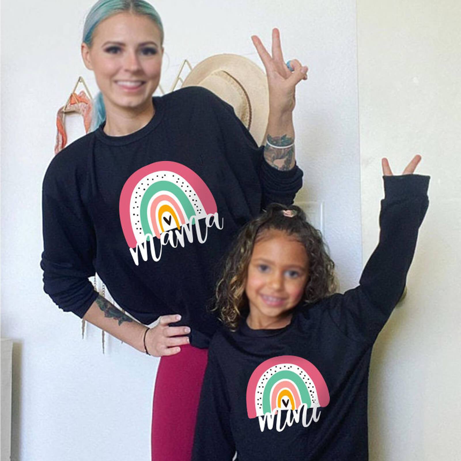 Mommy and Me Matching Outfits Baby Girls Adult Rainbow Printed Long Sleeve Shirt Pullover Sweatshirts