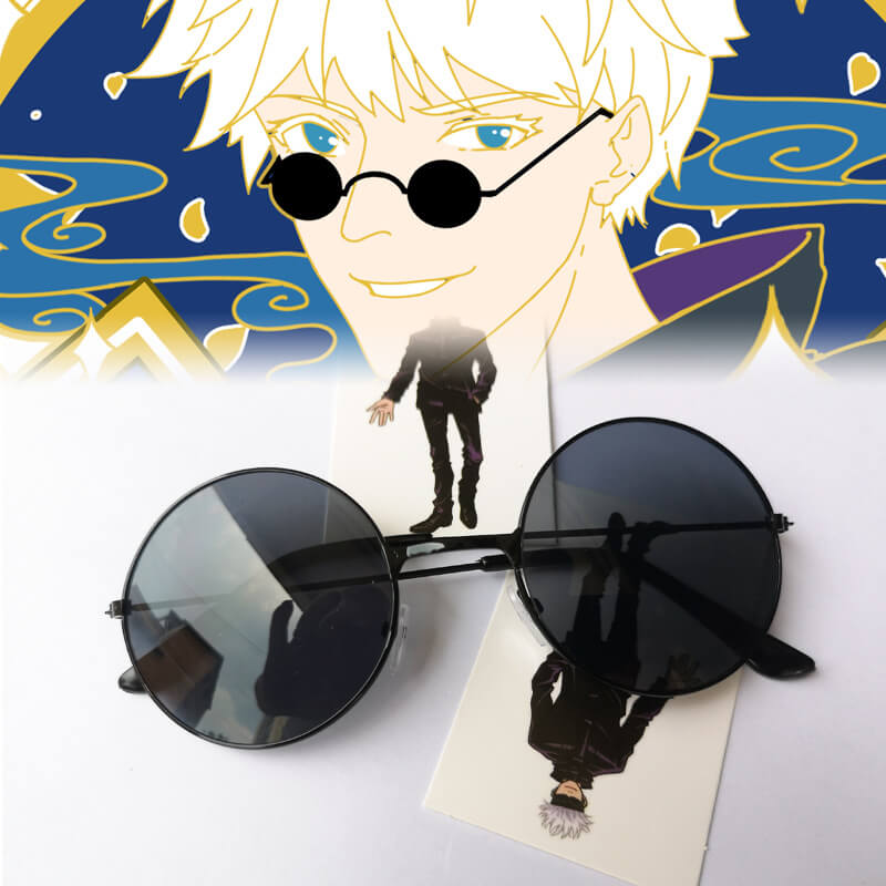 Adult Satoru Outfit Black Tops Pants with Wig Blinder and Glasses for Cosplay Party