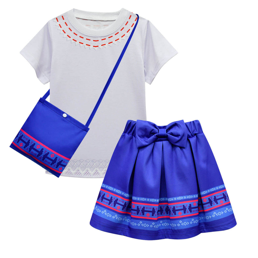 Girls Luisa Madrigal Costume White T-shirt Blue Skirt Suit for Kids Age 2+