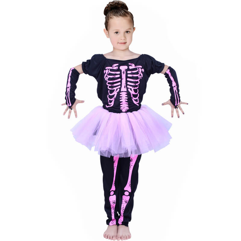 Boys Girls Halloween Scary Skeleton Suit Kids Skull Role Play Costume Corpse Bride Fancy Dress