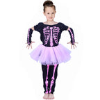 Boys Girls Halloween Scary Skeleton Suit Kids Skull Role Play Costume Corpse Bride Fancy Dress