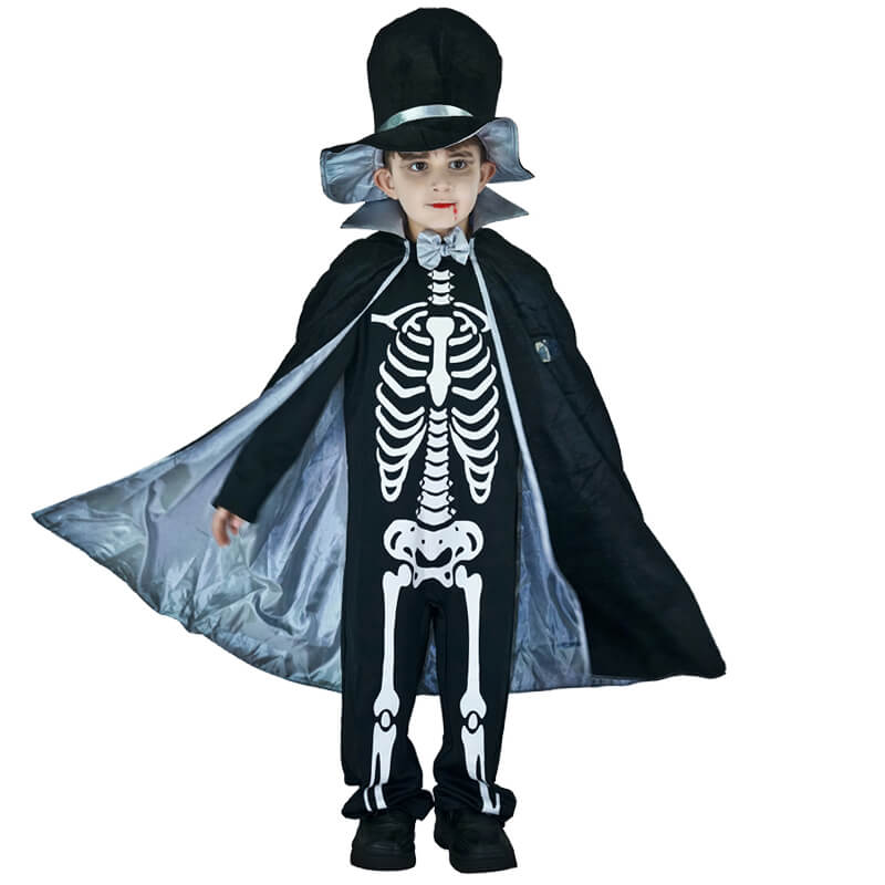 Boys Girls Halloween Scary Skeleton Suit Kids Skull Role Play Costume Corpse Bride Fancy Dress