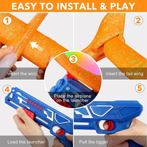 Airplane Launcher Toys 2 Flight Modes LED Foam Glider Kids Catapult Plane for Boys and Girls
