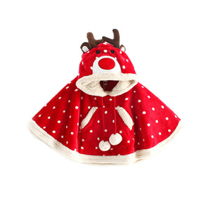 Kids Christmas Costumes Red Deer Horn Hoodie Cloak for Boys and Grils