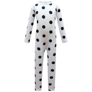 Kids White and Black Spotted Dog Costume Boys Girls Halloween Cosplay Jumpsuit and Cape