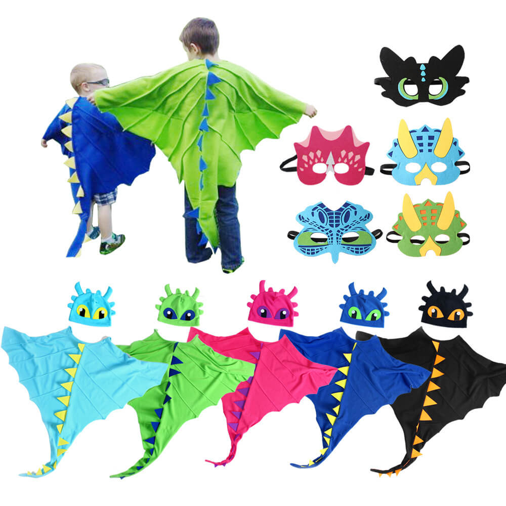 Kids Dragon Costume 3PCS Cloak Hat and Mask Dinosaur Cosplay Costume