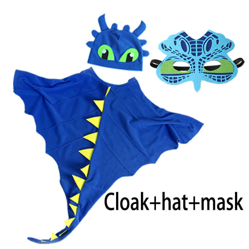 Kids Dragon Cloak with Hat Mask 3pcs Dinosaur Cosplay Costume Cape for Halloween Party