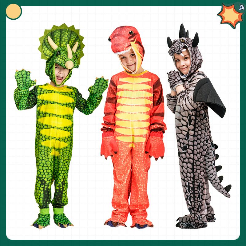 Kids Triceratops Costume Jurassic Tyrannosaurus Rex Dress Fancy Dinosaur Outfit for Halloween Party