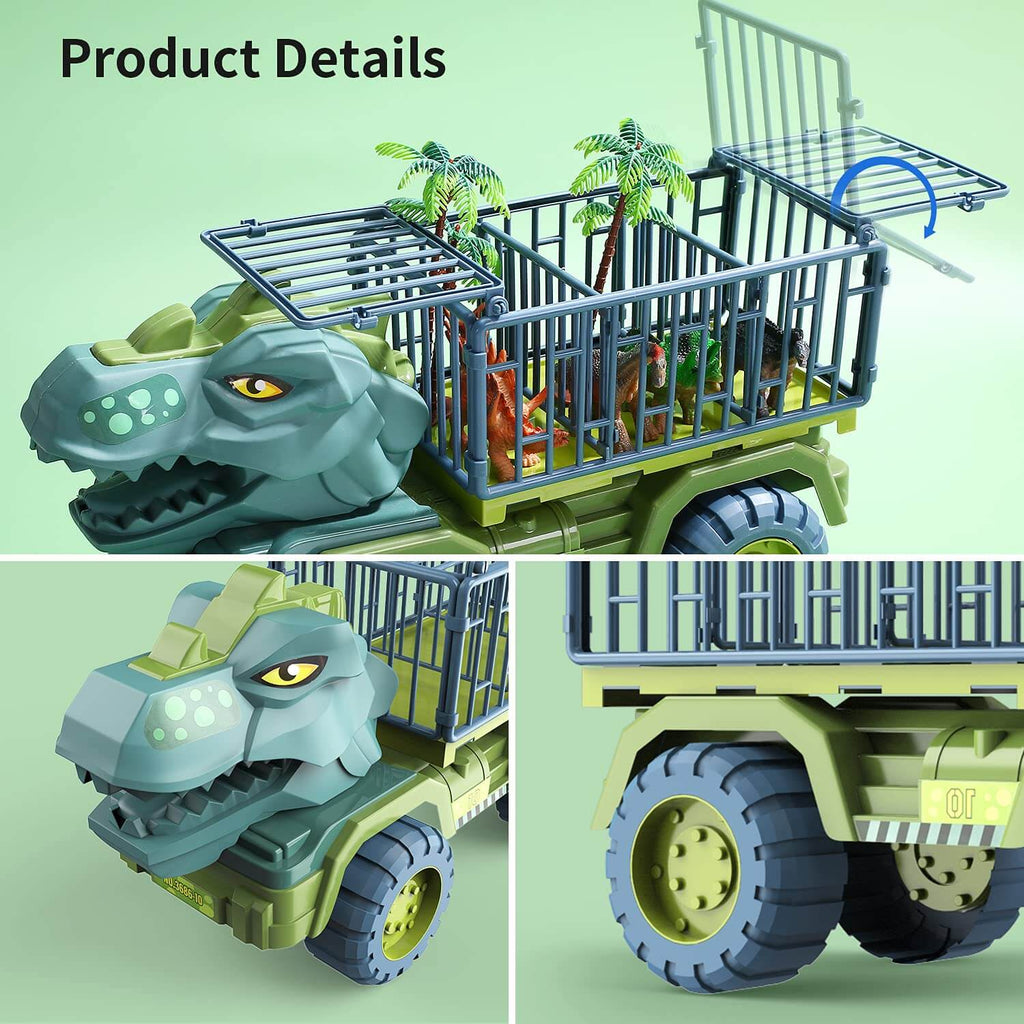 Kids Dinosaur Transport Car Carrier Truck with 3 Dino Toys Friction Powered Dinosaur Set for Boys Girls