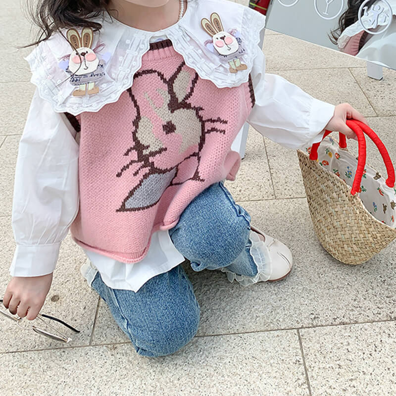 Kids Easter Costume Bunny Short sleeve Sweater and Shirt 2pcs Clothes Set Girls Cute Bunny Outfit