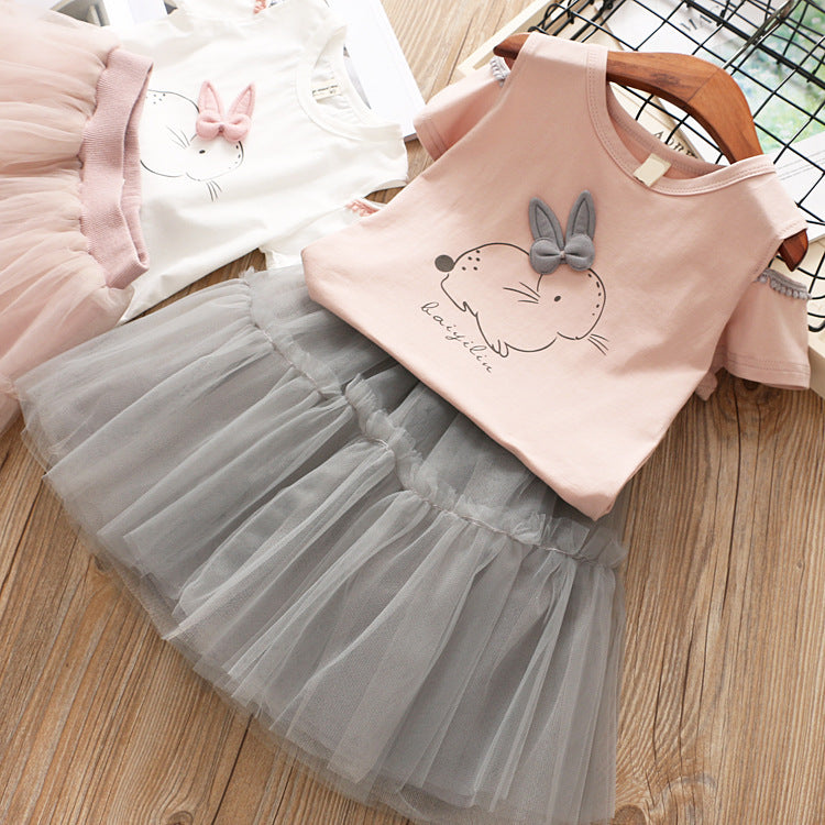Kids Easter Dress 3T-7 Bunny T-shirt and Tutu Skirt 2pcs Suit Girls Easter Outfit