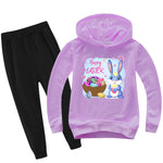Kids Easter Hoodie Pants Cute Bunny with Eggs Casual Costume Two Piece Set Boys Girls Easter Outfit