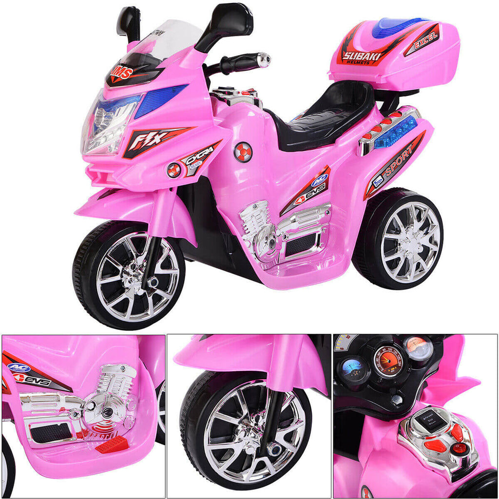6V Electric Ride-on Motorcycle Kids 3 Wheels Ride on Car with Music, Horn and Headlights