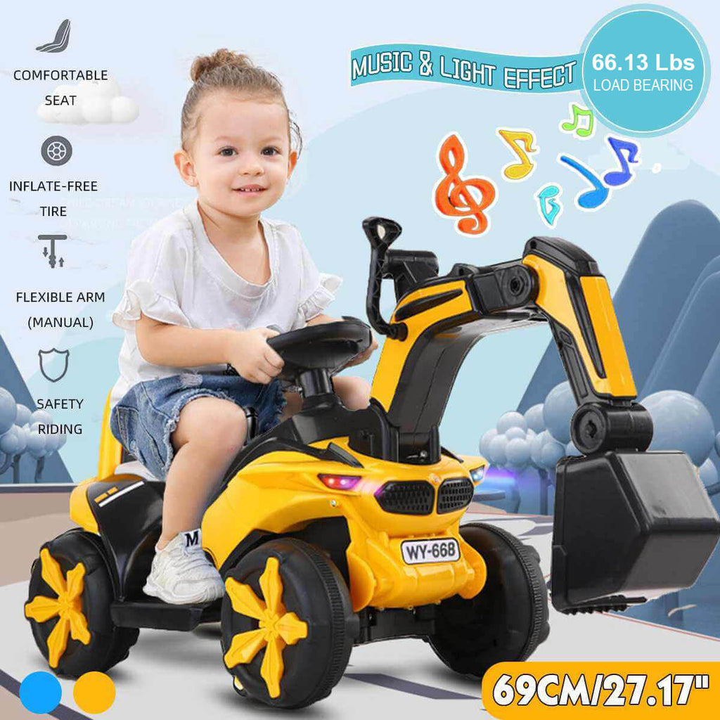 Kids Ride-on Excavator Toy Boys Gilrs Outdoor Digger Truck With LED and Simulation Sound