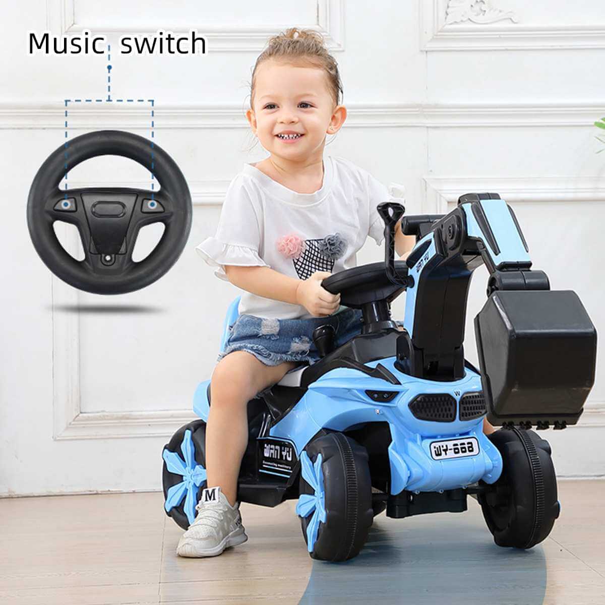 Kids Ride-on Excavator Toy Boys Gilrs Outdoor Digger Truck With LED and Simulation Sound