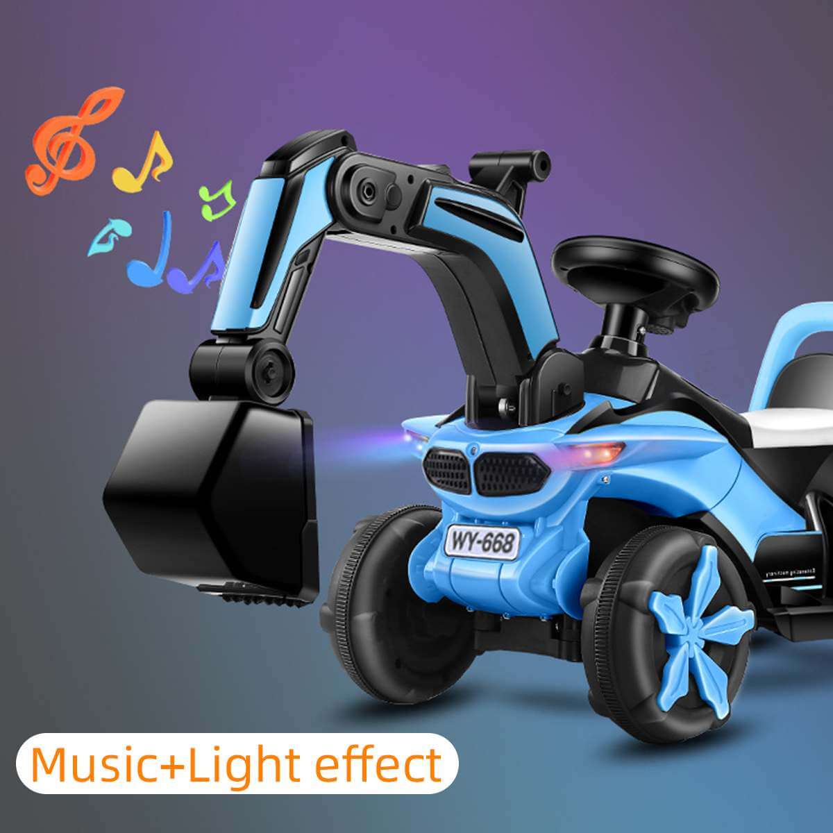 Kids Ride-on Excavator Toy Boys Gilrs Outdoor Digger Truck With LED and Simulation Sound