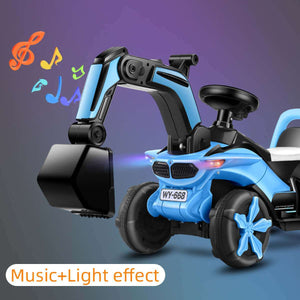 Kids Ride-on Excavator Toy Boys Gilrs Outdoor Digger Truck With LED and Simulation Sound