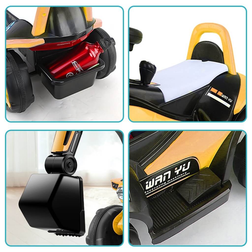 Kids Ride-on Excavator Toy Boys Gilrs Outdoor Digger Truck With LED an ...