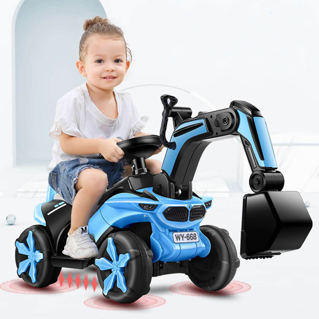 Kids Ride-on Excavator Toy Boys Gilrs Outdoor Digger Truck With LED an ...
