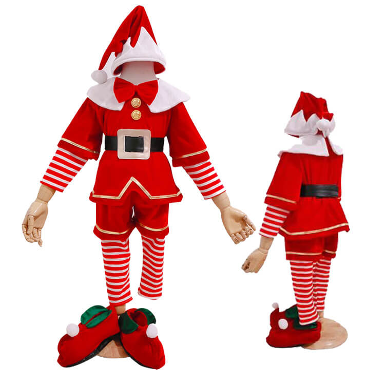 Toddler Kids Elf Costume 5pcs Elf Red Suit Full Set for Boys Girls Christmas Cosplay