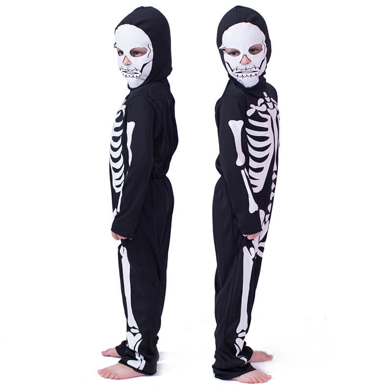 Kids Scary Skeleton Costume Halloween Jumpsuit and Mask Skull Outfit for Girls Boys