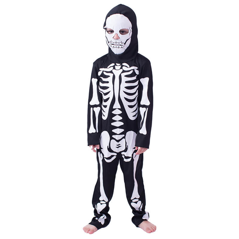 Kids Scary Skeleton Costume Halloween Jumpsuit and Mask Skull Outfit for Girls Boys