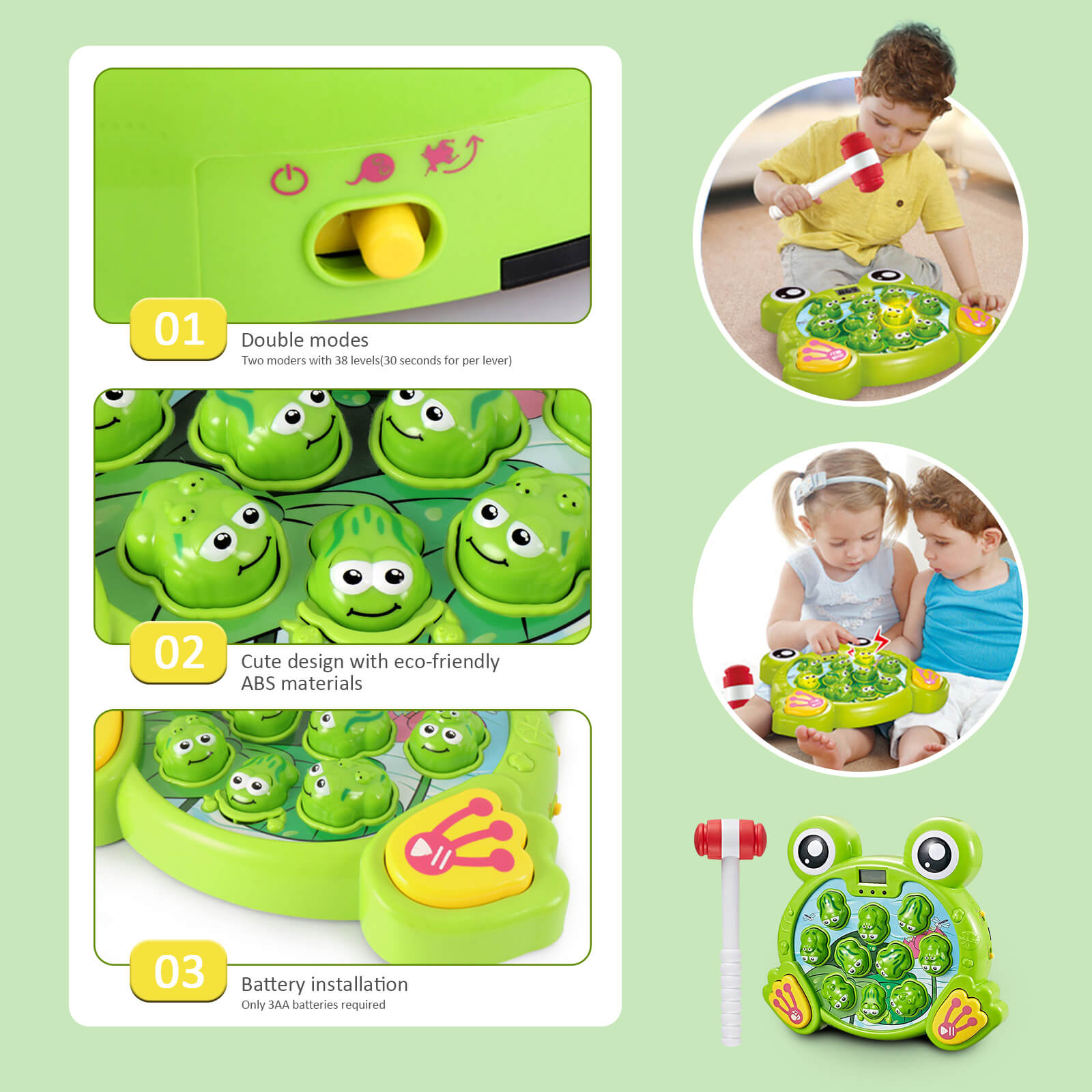 Funny Whack A Frog Game Interactive Toy with Soft Hammers Safe Kids Developmental Toy