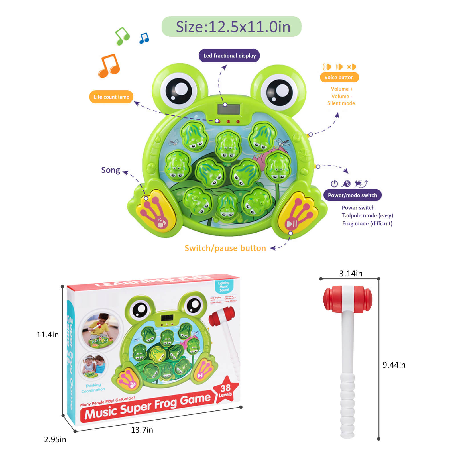Funny Whack A Frog Game Interactive Toy with Soft Hammers Safe Kids Developmental Toy
