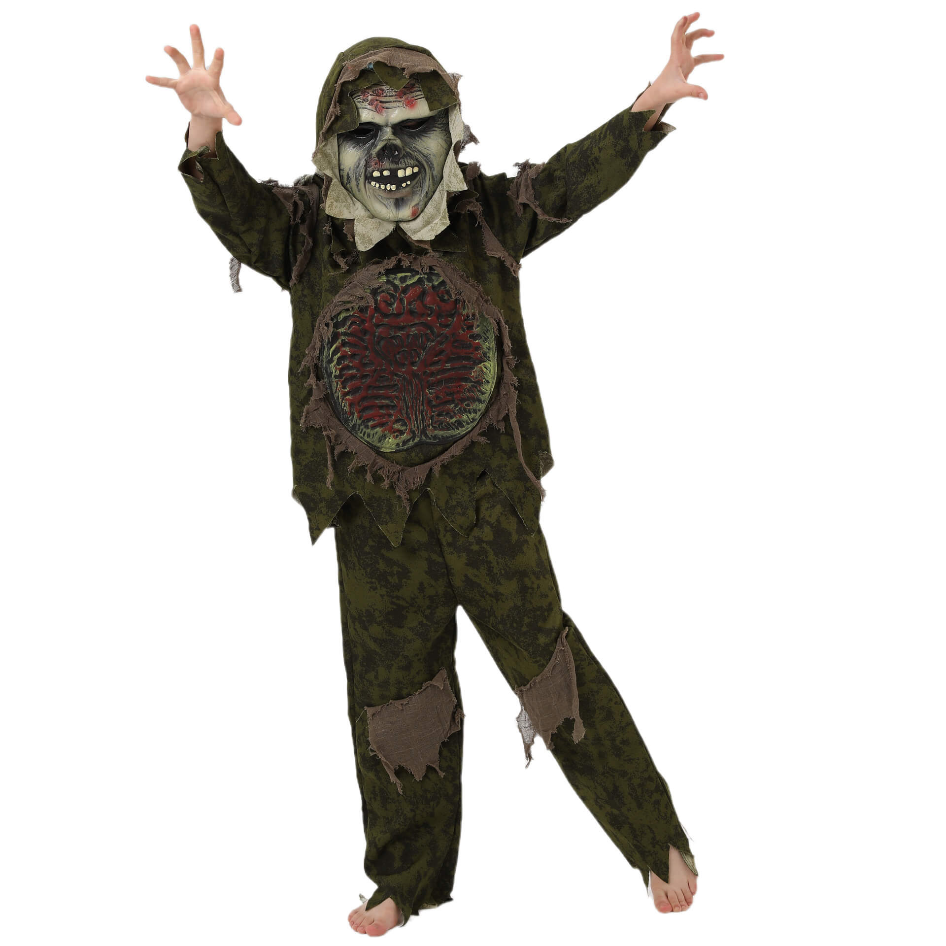 Kids Zombie Costume for Halloween Dress Up Party Boys Girls Green Monster Suit Scary Outfit