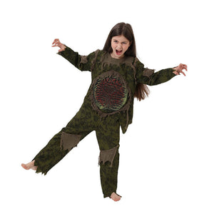 Kids Zombie Costume for Halloween Dress Up Party Boys Girls Green Monster Suit Scary Outfit