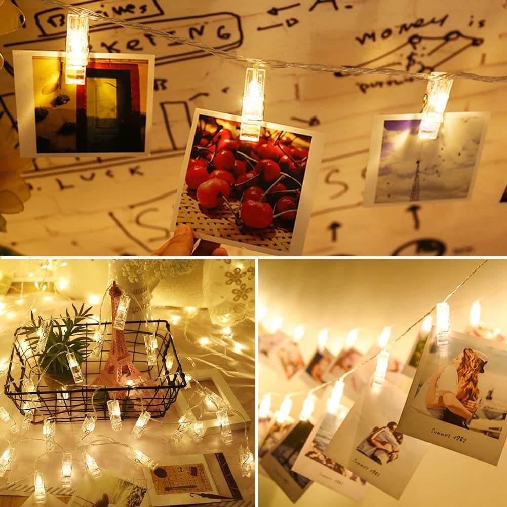Photo Clips Remote LED String Lights 8 Fun Modes USB Fairy Lights Warm White for Hanging Pictures
