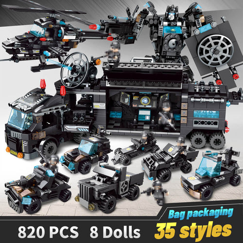 820PCS Building Blocks Robot City Police Toys Blocks Boys Vehicle Aircraft Educational Truck Blocks Compatible Model Bricks