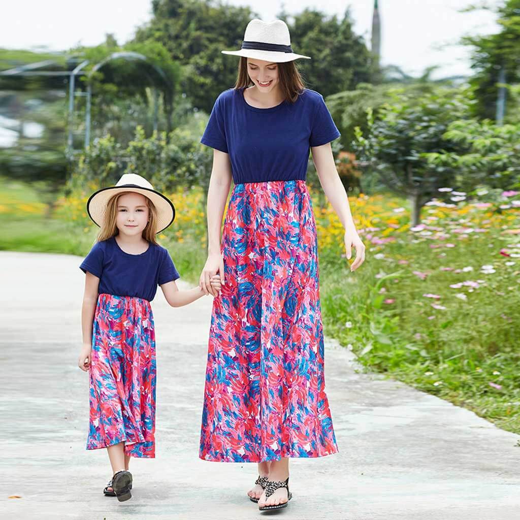 Family Matching Mommy and Me Sweet Long Dresses Girl-mother Clothing