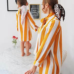 Mommy and Me Chiffon Dresses Daughter Mom Matching Striped Party Outfits