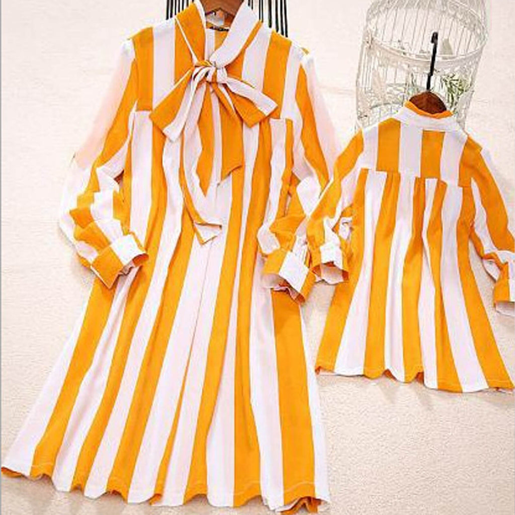 Mommy and Me Chiffon Dresses Daughter Mom Matching Striped Party Outfits