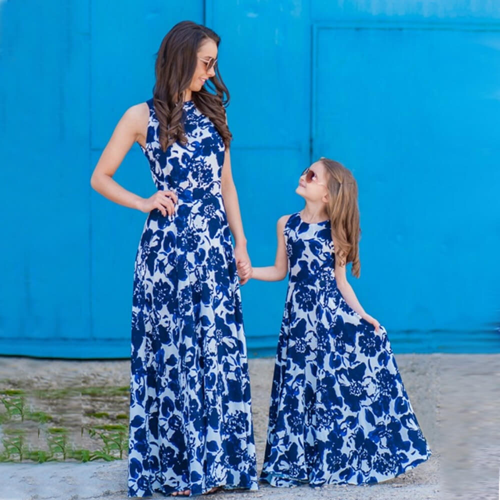 Mommy and Me Floral Maxi Dress Family Matching Clothes Mother and Daughter Outfit