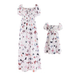 Mommy and Me Matching Dresses Butterfly Printed Puff Sleeve Dress Casual Family Matching Outfit