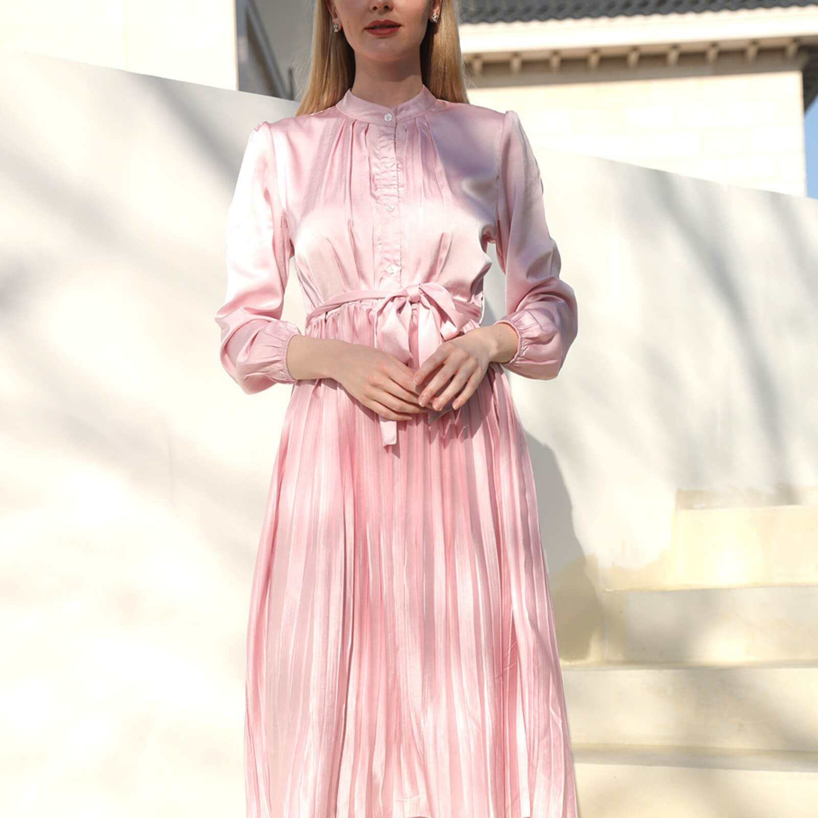 Pink Mommy and Me Dress Long Sleeve Elagant Matching Outfits