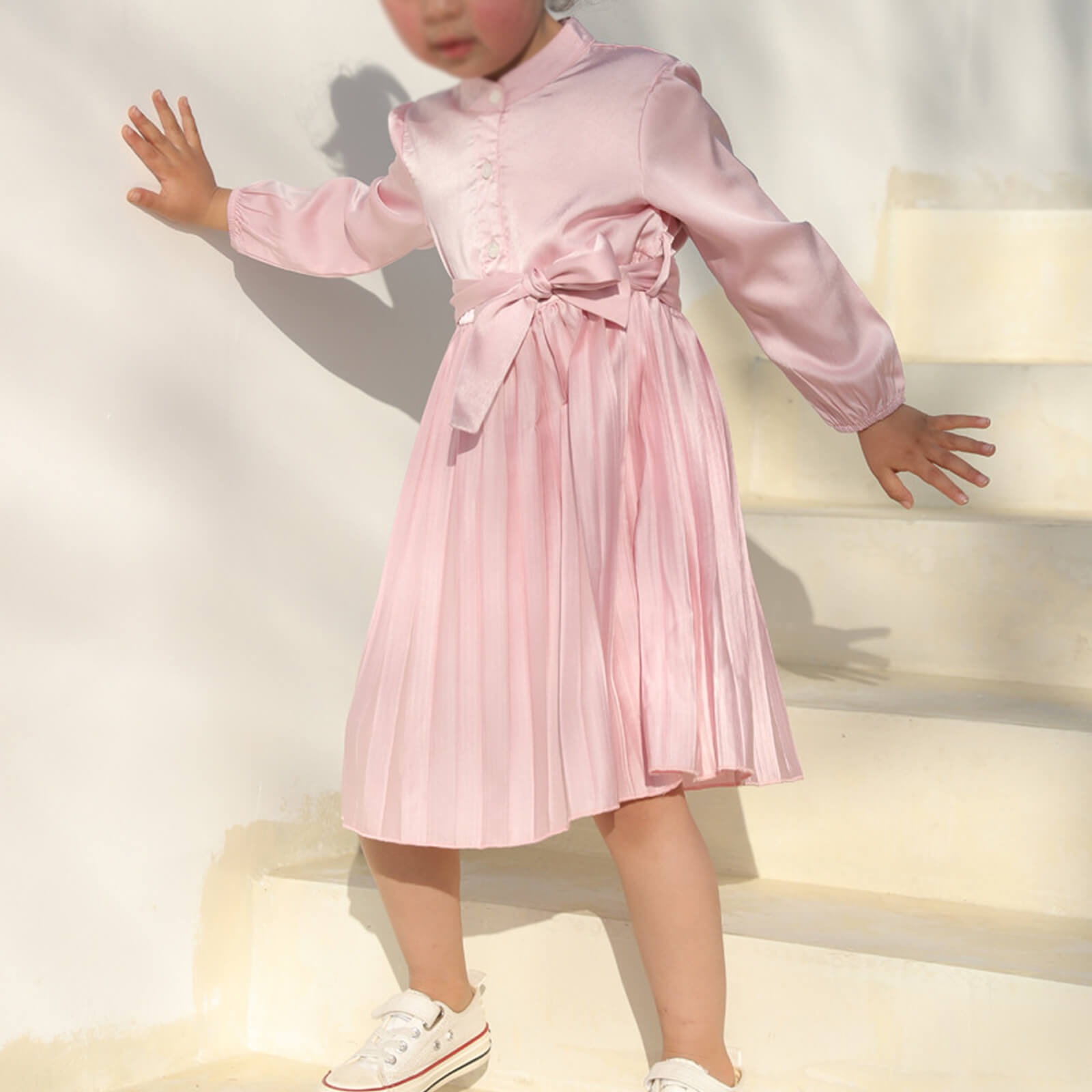 Pink Mommy and Me Dress Long Sleeve Elagant Matching Outfits