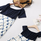 Mommy and Me-Family Matching Mother Daughter Off Shoulder Half Sleeve Patchwork Dresses