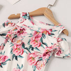 Mom and Daughter Dress Off Shoulder Ruffles Floral Mini Dress Vestido Mother and Daughter Clothes