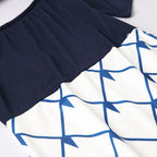 Mommy and Me-Family Matching Mother Daughter Off Shoulder Half Sleeve Patchwork Dresses