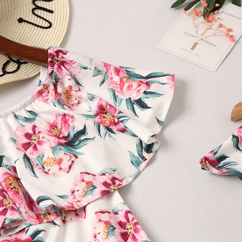 Mom and Daughter Dress Off Shoulder Ruffles Floral Mini Dress Vestido Mother and Daughter Clothes