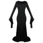 Morticia Addams Dress Adult Floor Length Evening Gown Costume Black Gothic Morticia Party Dress