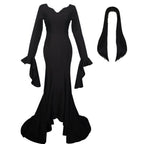 Morticia Addams Dress Adult Floor Length Evening Gown Costume Black Gothic Morticia Party Dress