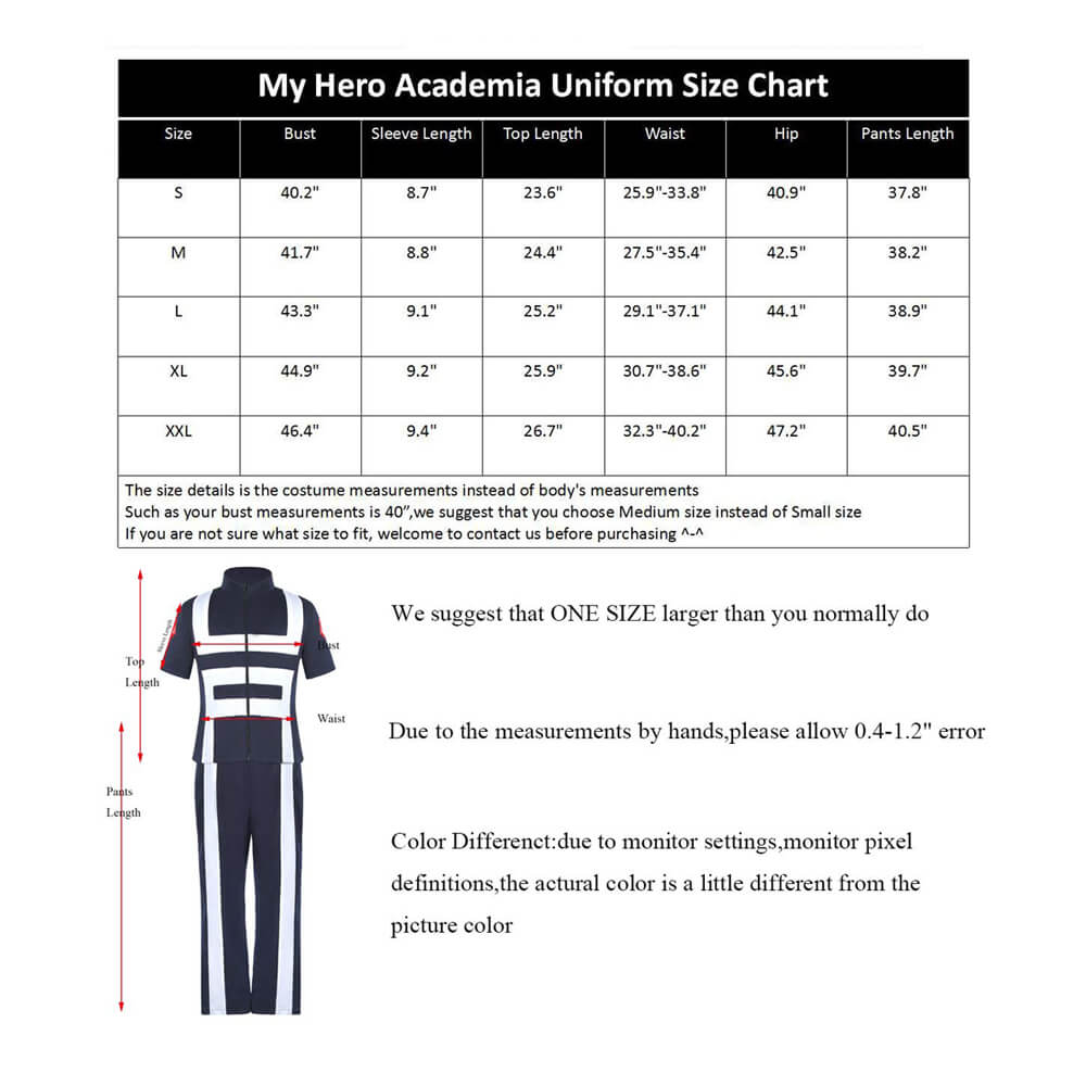 Adult U.A. High School Gym Uniform Unisex Hero Costume Tops Pants Sportswear for Training