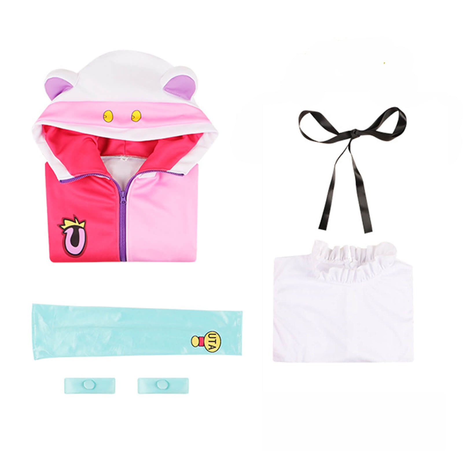 Uta Cosplay Costume Pink Jacket Dress Suit with Accessories Halloween Uniform Full Set