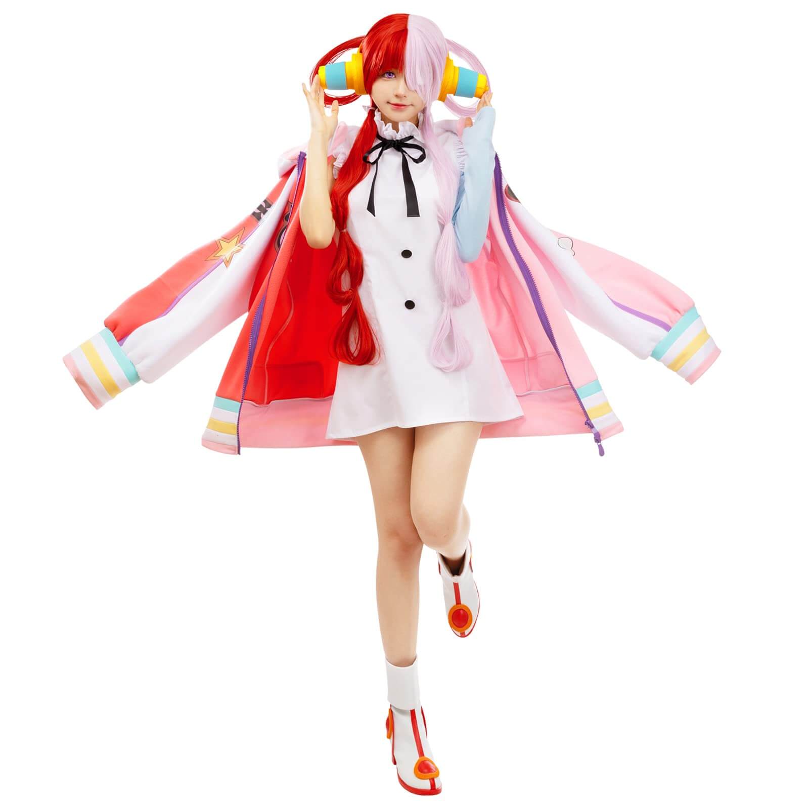 Uta Cosplay Costume Pink Jacket Dress Suit with Accessories Halloween Uniform Full Set
