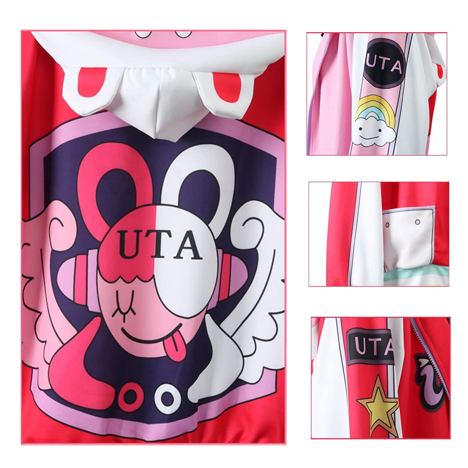 Uta Cosplay Costume Pink Jacket Dress Suit with Accessories Halloween Uniform Full Set