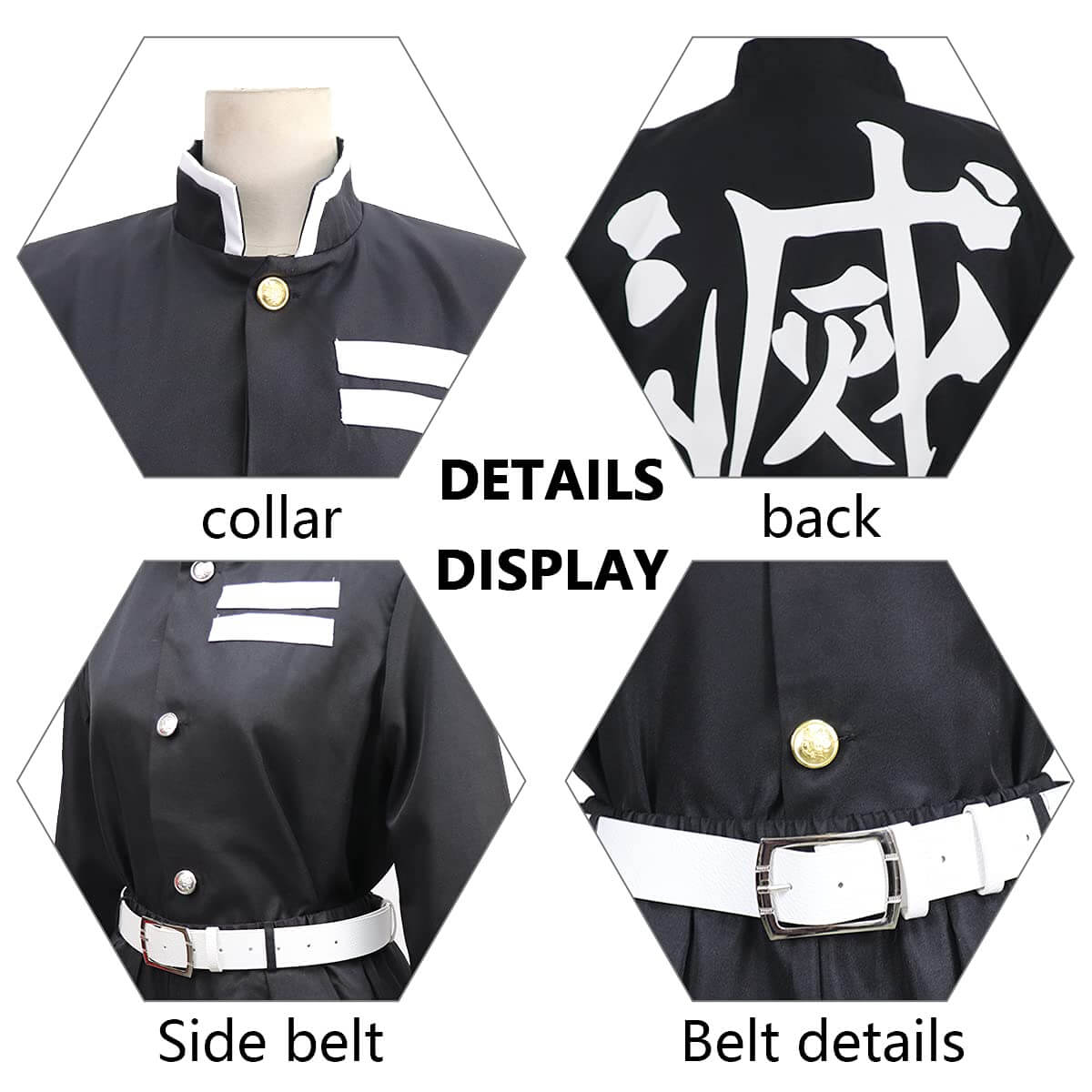 Kids/Adult Pillar Corps Costume Halloween Cosplay Black Outfit Full Set 3pcs Uniform Suit